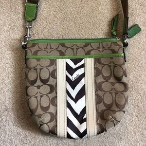 Coach Nancy Khaki green crossbody with zebra print